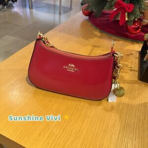 NWT Bundle Coach CV938 Teri Bold Red & Cherry Bag Charm chain 77840 Gold Brass